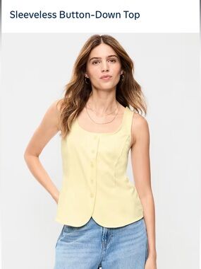 NWT Old Navy Sleeveless Button-Front Top in Pale Yellow - medium